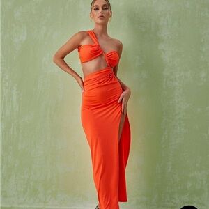 Vibrant Orange Cutout Maxi Dress